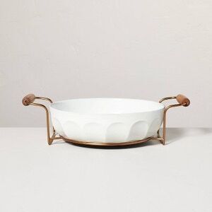 Hearth & Hand White Serving Bowl with Brass Wooden Stand
